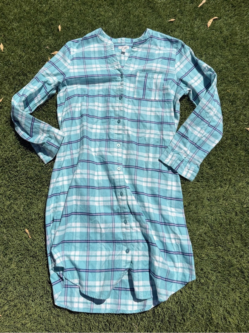 Garnet Hill Womens Flannel Nightgown Plaid Small Blue